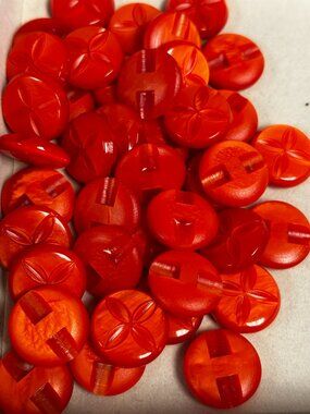 Vintage Orange Lucite Buttons Carved Floral Clover Design Mid Century Set 8 1/2"